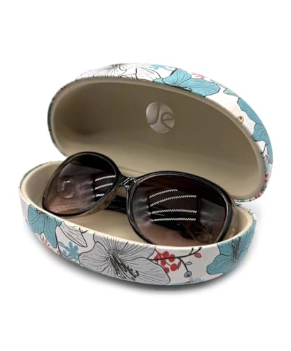 JAVOedge Style Eyeglass & Sunglasses Case - Extra Large Hard Shell Protective Case with Cleaning Cloth - color: Teal Blossom
