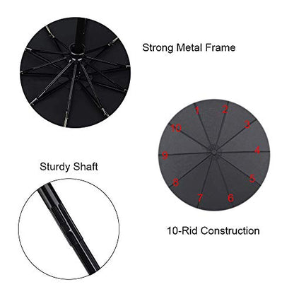 2 PACK Automatic Auto Open Close Large Canopy Umbrella - 10 Rib STRONG Reinforced Windgard WINDPROOF Frame With Fiberglass - Compact Portable Lightweight Travel Umbrella (2 PACK Black)