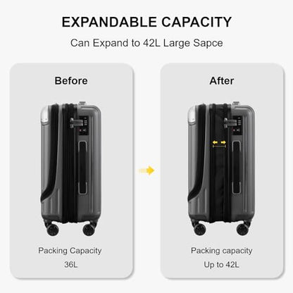 LEVEL8 Carry on Luggage Airline Approved, 20“ Expandable Carry on Suitcase - color: Grey, size: 20 Inch - Expandable
