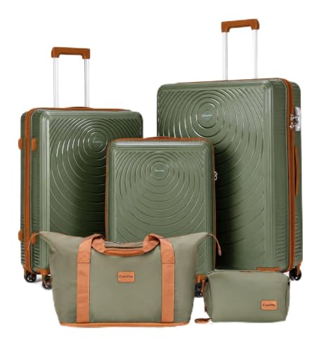 CONCEPTEN Luggage Sets 5 Piece,PP Suitcase Set with Spinner Wheels,TSA Lock - color: Olive Drab, size: 5 Piece Sets (21/25/29/Db/Tb)