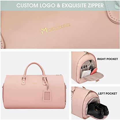 Modoker 2-in-1 PU Leather Garment Duffle Bag with Shoulder Strap, Pink - color: Pink