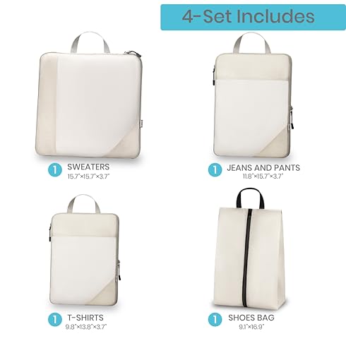Compression Travel Packing Cubes with White Mesh, Apricot, 4Pcs - color: Apricot, size: Set of 4