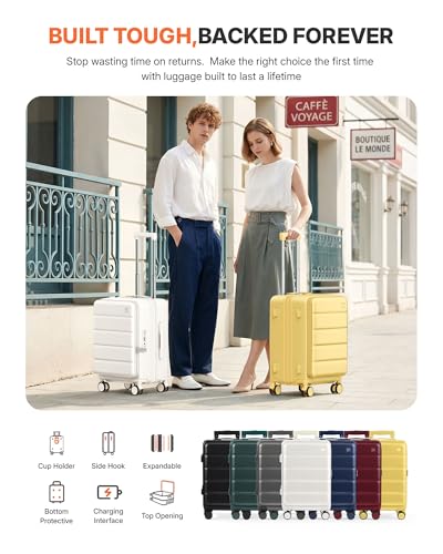 20IN Top-Opening Expandable Carry On Luggage-Milky White - color: Milky White, size: 20 IN
