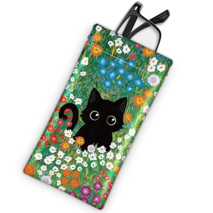 Soft Glasses Case for Sunglasses Eyeglass Slim Pouch - color: Black Cat Floral
