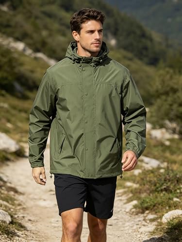 UIQUR Mens Lightweight Packable Waterproof Rain Jacket Windbreaker - color: Army Green, size: Medium