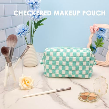 Checkered Makeup Bag for Purse, Small Travel Cosmetic Pouch,Arctic Blue - color: Arctic Blue