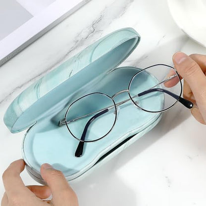 MoKo Double Eyeglass Case,Glasses and contact case 2 in 1 with Mirror - color: Blue Water Color