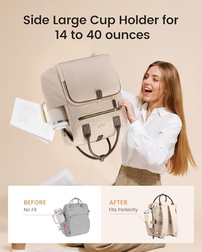 LOVEVOOK 여성용 노트북 백팩, XL 컵 포켓, 직장 여행 대학 - color: 카키 체스트넛, size: 16.2 Inch