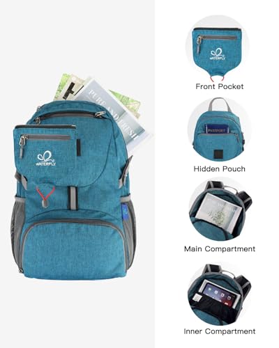WATERFLY Small Lightweight Packable Backpack: 20l Hiking Daypack Man Woman - color: A-teal Blue