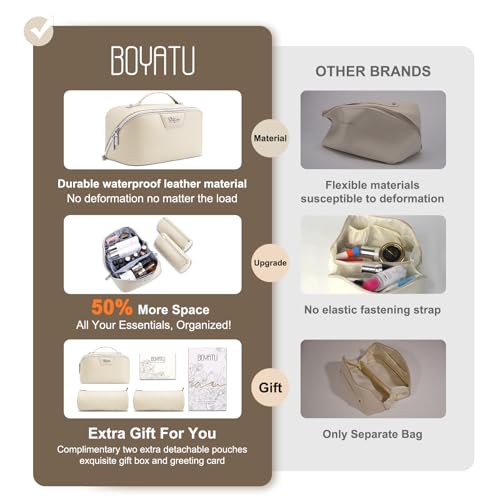 BOYATU Travel Makeup Bag Cosmetic Bags for Women: 3 Pcs Set Make up Bag - color: L27Off-white