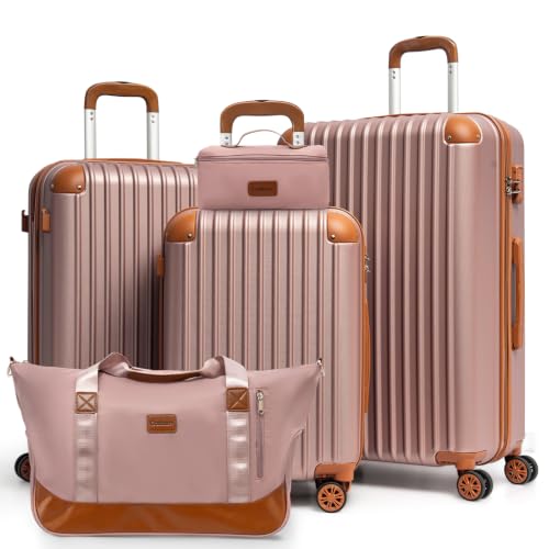 Cosbarn Luggage Sets, Lightweight Durable Hardshell, 5 piece Suitcase Sets - color: RoseGold