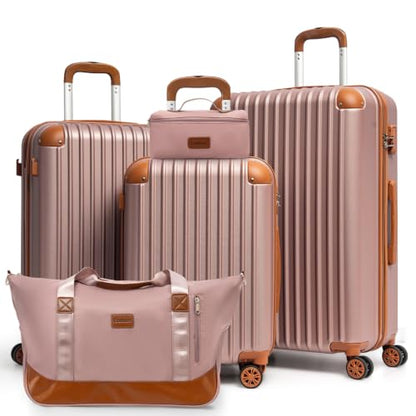 Cosbarn Luggage Sets, Lightweight Durable Hardshell, 5 piece Suitcase Sets - color: RoseGold