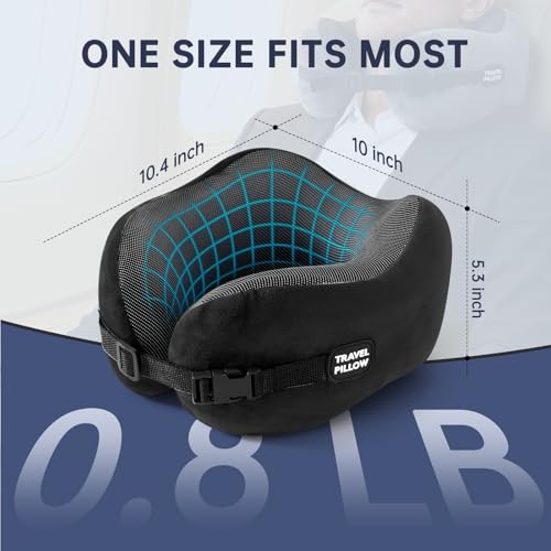 Travel Neck Pillow Memory Foam Adjustable Clasp for Airplane - color: Black