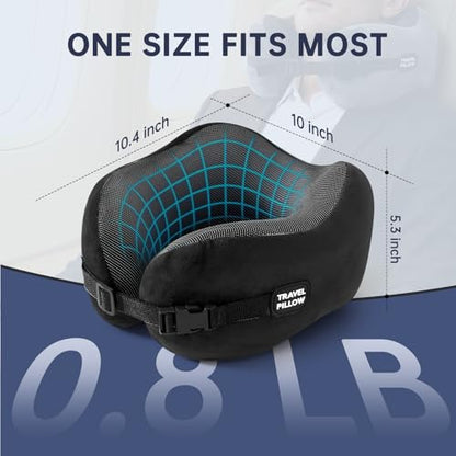 Travel Neck Pillow Memory Foam Adjustable Clasp for Airplane - color: Black