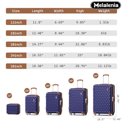 Melalenia Luggage Sets 7 Piece Hard Shell Carry on Suitcase with Spinner Wheels and TSA Lock, Lightweight Travel Duffel Bag for Women, Men, Navy Brown - color: Navy Brown, size: 7 Piece Set(DB/TB)