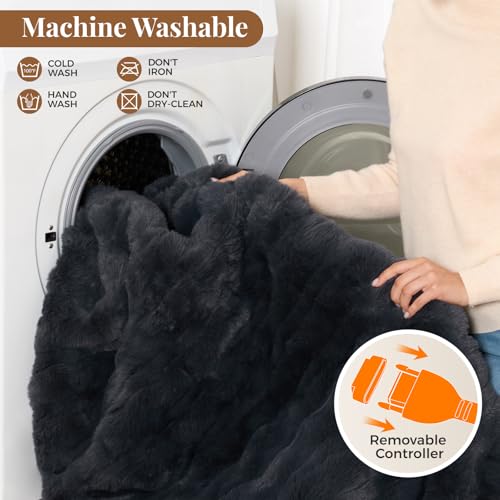 Wearable Heated Blanket Hoodie, Luxury Faux Fur & Sherpa Electric Throw Blanket, Heated Shawl Wraps Poncho with Pockets for Women Men, 3 Heat Levels & 12H Timer, ETL & FCC Certified, 40"x70",Dark Grey - color: Dark Grey, size: 40"x70"