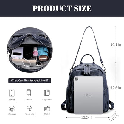 BOYATU Genuine Leather Backpack Purse Women: Convertible Elegant Backpacks - color: 08 Medium-royal Blue