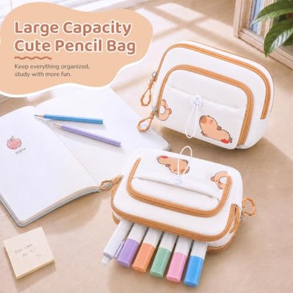 DIGOBAY Backpack for Girls, 5PCS School Bookbag with Lunch Box Pencil Case - color: White Brown