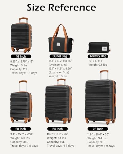 LONG VACATION Luggage Sets with Spinner Wheels, Suitcase Set 6 Piece - color: BLACK-BROWN, size: 6 piece set