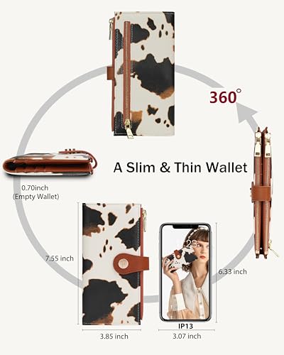 Cow Women's Slim Wallet,Thin RFID Card Holder with Zipper Pocket - color: Brown Cow, size: Bifold