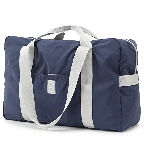 VanFn Foldable Travel Duffel Bag, Lightweight Packable Gym Sports Bag, Water-Resistant Nylon Weekend Bag with Shoe & Bottle Pockets, Luggage Sleeve, Shoulder Strap for Women and Men, P.Travel Series - color: Midnight Navy