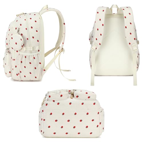 PiPiCat Backpack for Girls 4 in 1 Back to School Bookbag - color: K2 Off-white Strawberry