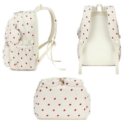 PiPiCat Backpack for Girls 4 in 1 Back to School Bookbag - color: K2 Off-white Strawberry