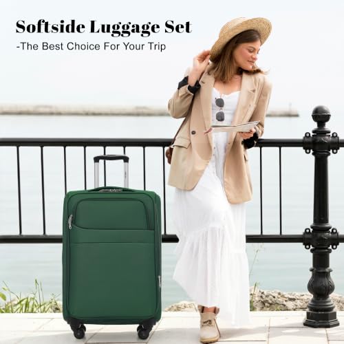 Merax 4-Piece Expandable Luggage Set,Softside Suitcase,Dark Green - color: Dark Green+18IN, style: Softside Luggage(22/26/30)