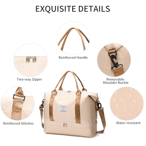 Weekender Bags for Women Travel Duffle Bag with Shoes Compartment Overnight Carry On Bag with Toiletry Bag - color: B03-Khaki