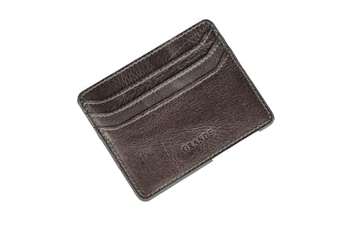 grande 3633 - Slim Genuine Leather Card Holder for Men & Women – Minimalist Front Pocket Wallet with 6 Card Slots, Compact Leather Credit Card Case (Rustic Gray) - color: Rustic Gray