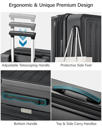 MILADA Expandable Medium Suitcase 24 Inch, Hardside Checked Luggage, Black - color: Jet Black, size: Checked Medium 24 Inch