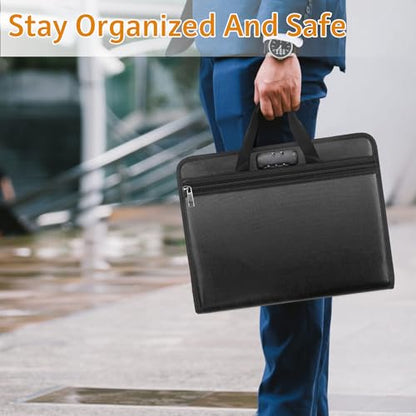 onvvippiv File Organizer Fireproof Expanding with Lock Zipper - color: Black - With Lock, style: Classic