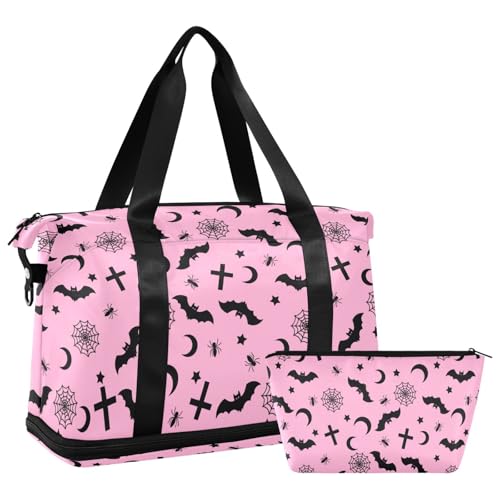 Gothic Pink Travel Duffel Tote with Bats - Sports Weekender Overnight Gym Carry On Hospital Bag for Women & Men - color: Goth 04