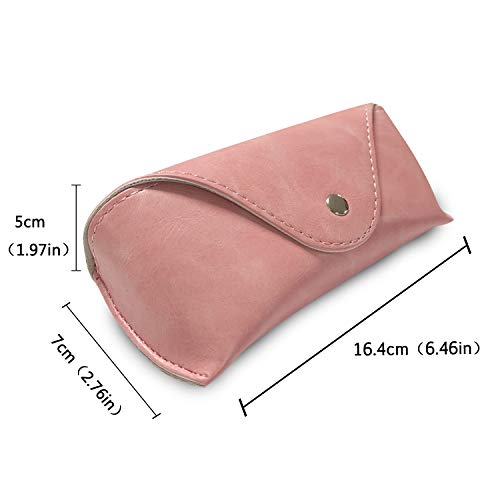 LogHog Portable Leather Glasses Case,Flexible Sunglasses Pouch Slim Case for Women Men Horizontal Eyeglass Case - color: Button -Pink