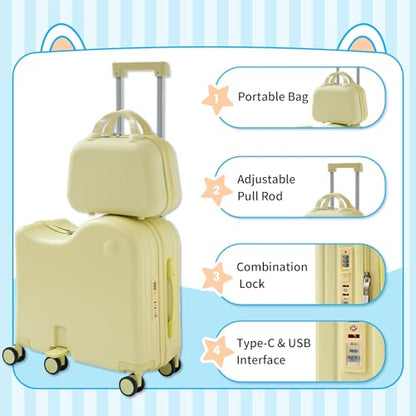 Ride-On Luggage, 6-Wheel Kids Suitcase with Cup Holder, Portable Bag - color: Yellow