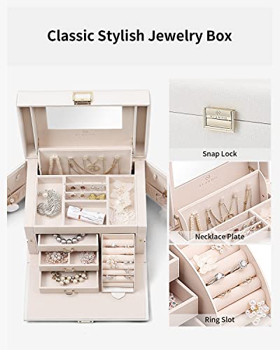 VLANDO Jewelry Boxes & Organizers with Mirror and 3 Drawers,White - color: A.White