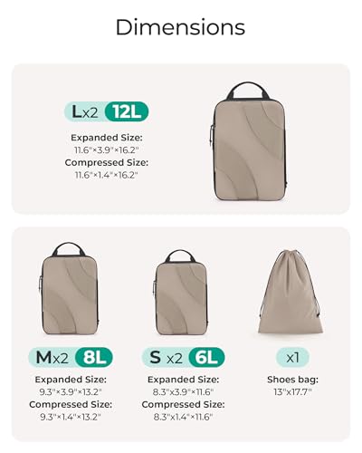 BAGSMART Compression Packing Cubes for Travel - color: Brown, size: Set of 6