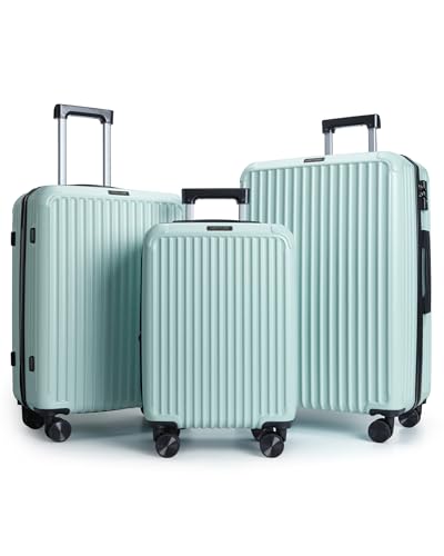 LIGHT FLIGHT 3 Pieces Luggage Sets with Spinner Wheels Hardshell TSA Lock - color: Horizon Cyan