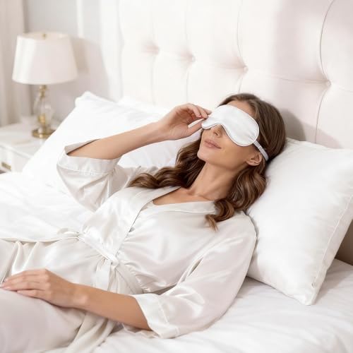 3Pcs Satin Eye Mask Silky Sleep Masks Pillowcase Similar to Silk Pillow Cases Soft and Breathable for Sleeping Gifts - color: White-queen Size