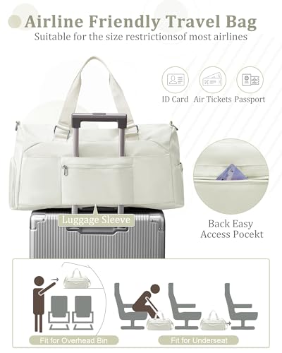 Gym Bag with Shoe Compartment Weekend Personal Item Travel Bags Beige - color: D5-Beige
