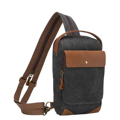 KL928 Canvas Sling Bag for Men Women, Casual Crossbody Backpack Travel Shoulder Daypacks Rucksack - color: Black