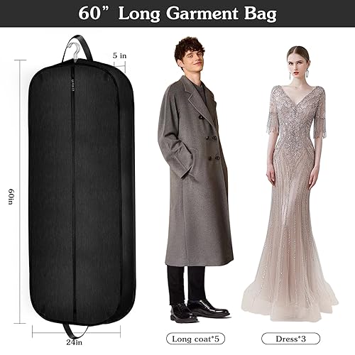 Limoomil 60" Heavy‑Duty Garment Bag, Wedding & Gown Cover, Darkgrey - color: Darkgrey, size: 60" x 24" x 5"