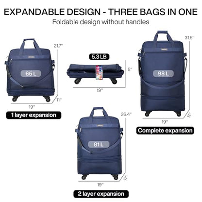 Hanke Suitcases with Wheels Expandable Foldable Luggage Bag Suitcase Collapsible Rolling Travel Bag Duffel Bag for Men Women Lightweight Suitcases without Telescoping Handle, Blue - color: Blue