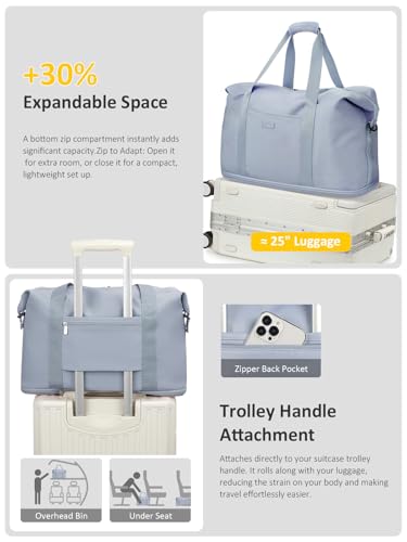 Capolo Expandable Travel Duffle Bag Weekender Overnight Bags for Women Men - color: Light Blue, size: X-Large