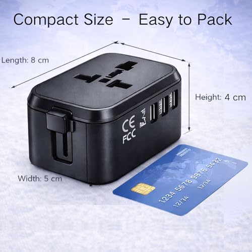 Universal Travel Adapter for 200+ Countries, International Plug Adapter with 2 USB-C & 2 USB-A, All-in-One European Power Adapter for UK US EU AUS Travel