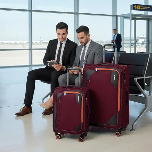 2-Piece(22/28in) Softside Luggage Set w/Front Open Pocket - color: Burgundy, size: 2-Piece Set (22"/28'')