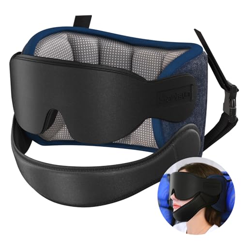 SARISUN Travel Pillow with Chin Strap, Stable Head Support for Long Flight - color: Mottled Grey