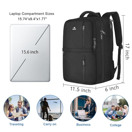 MATEIN Travel Laptop Backpack, Flight Approved Carry on Backpack, Black - color: Black, size: Large