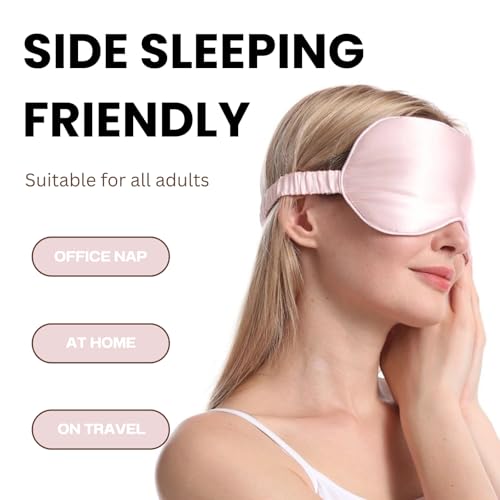 Pink Sleep Eye Mask, Blackout Silk Satin Travel Blindfold Set Women - color: Pink