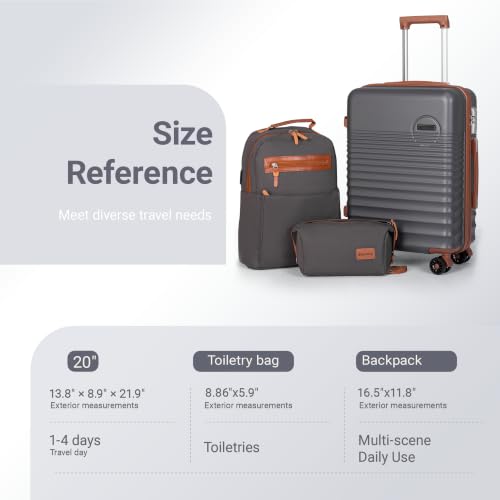 Carry On Luggage 22x14x9 Airline Approved Suitcase with Wheels, 3 Piece - color: Grey, size: 3 Piece Sets (20/BP/TB)
